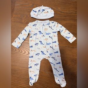 Little Me Blue and White Animal Print Footie with Hat